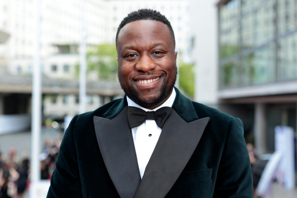 Babatunde Aleshe wears a tuxedo at the 2024 BAFTA Television Awards