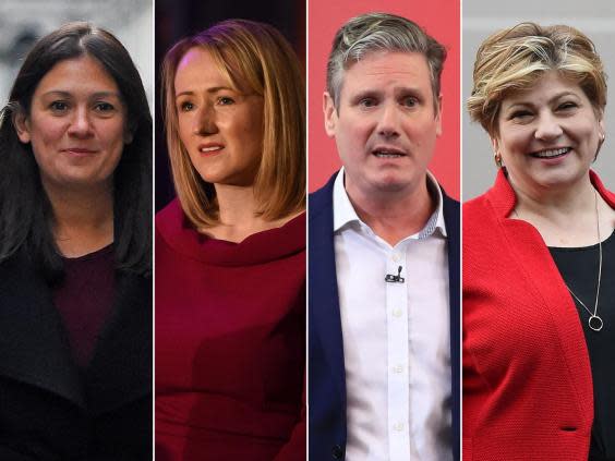 The remaining contenders to succeed Jeremy Corbyn: Lisa Nandy, Rebecca Long-Bailey, Keir Starmer, Emily Thornberry (Getty/PA/AFP)