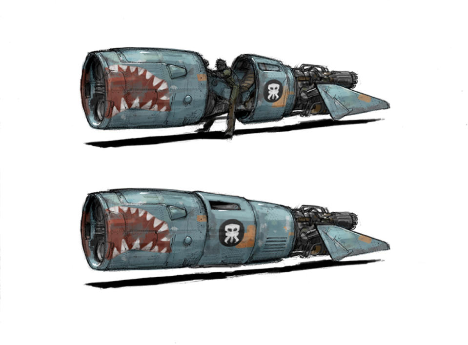 <p>These Lunt Davies designs for the pirates’ speeders are heavily influenced by classic WWII fighters. (Image courtesy of Abrams Books/Lucasfilm Ltd.) </p>