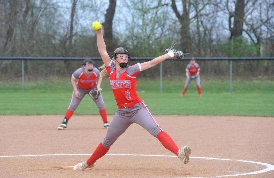 Buckeye Central's Grace Collene delivers a pitch against Crestline.