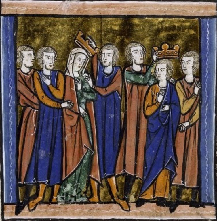 <span class="caption">The joint coronation of Melisende and Baldwin III in 1143.</span> <span class="attribution"><span class="source">Histoire de la Guerre sainte par Guillaume de Tyr, avec la première continuation</span></span>