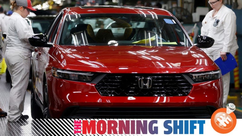 Honda press photo shows the 2023 Accord coming off the assembly line at the Marysville Auto Plant.