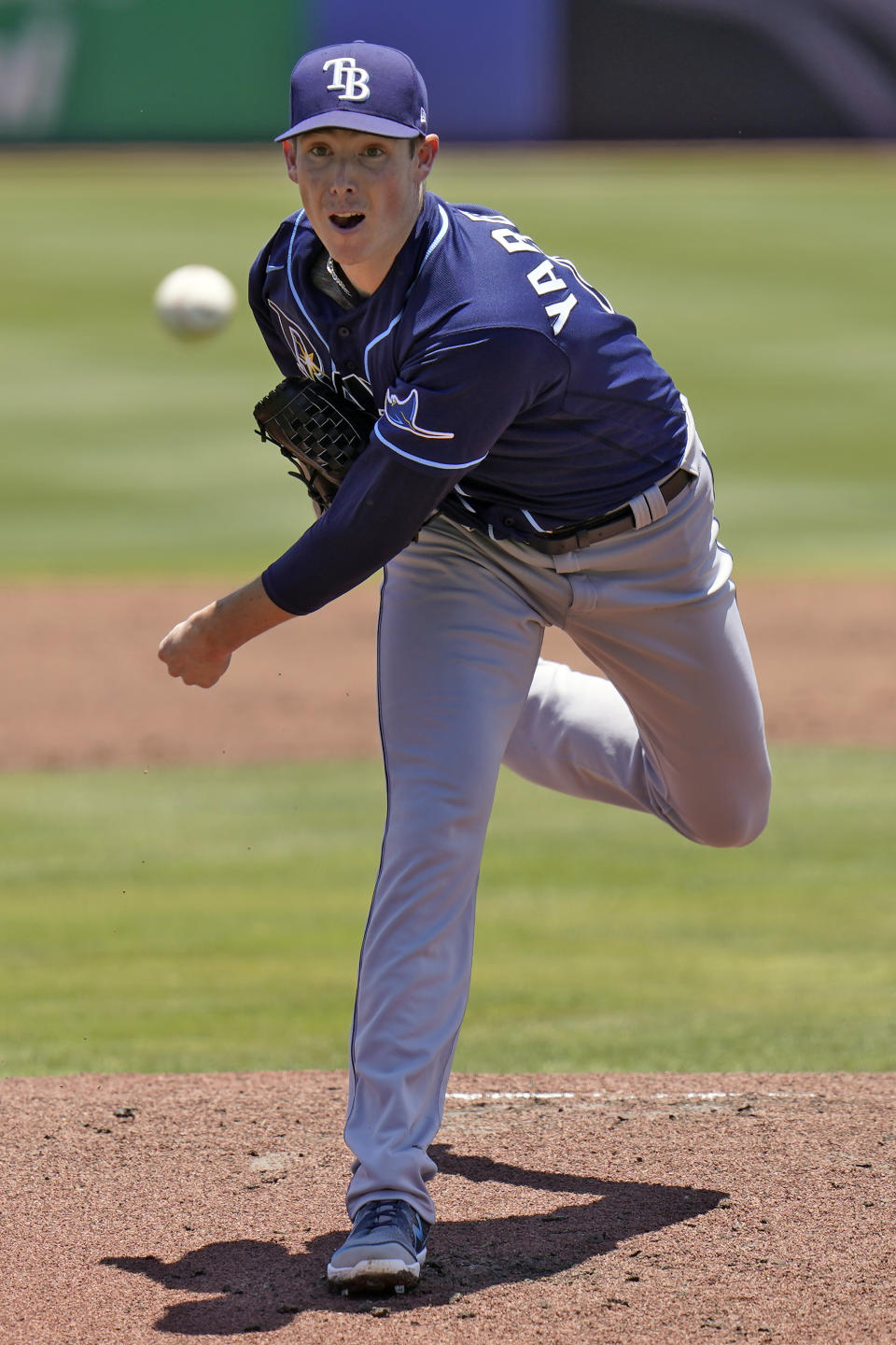 Tampa Bay Rays' Ryan Yarbrough pitches to the Toronto Blue Jays during the first inning of a baseball game Monday, May 24, 2021, in Dunedin, Fla. (AP Photo/Chris O'Meara)