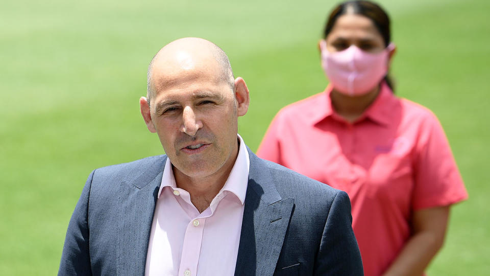 Seen here, Cricket Australia CEO Nick Hockley speaking on Jane McGrath day at the SCG in 2021.