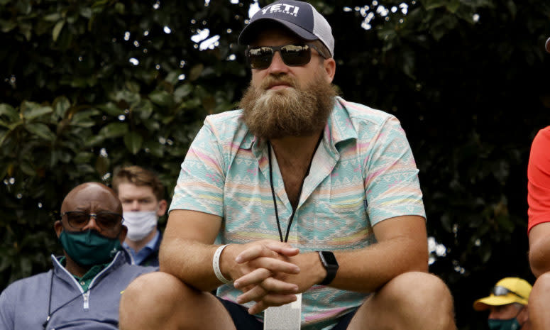 Ryan Fitzpatrick sits at the Masters.