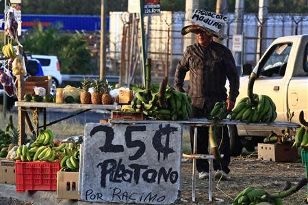 Fruit vendor Angel Sanchez stands at his roadside stand in San Juan March 24, 2014. REUTERS/Ana Martinez