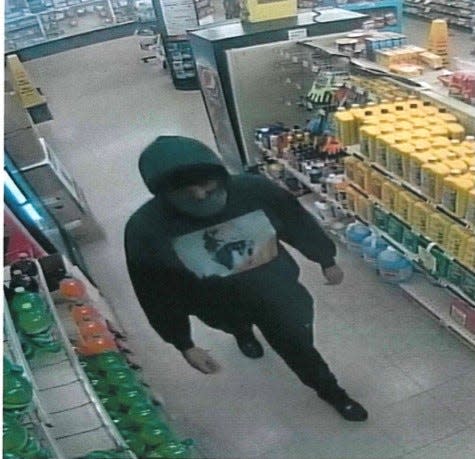 This surveillance camera image shows a suspect who Muncie Police say robbed the Village Pantry at 2501 S. Macedonia Ave., between 3 and 4 a.m. on April 4.