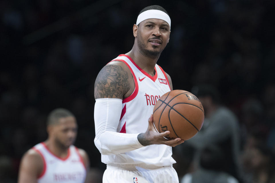 The Rockets would like to trade Carmelo Anthony, but that may not be realistic. (AP)