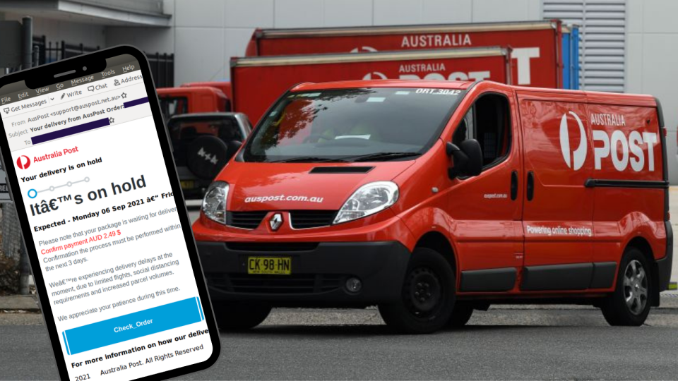 Image of Australia Post delivery truck with email screenshot