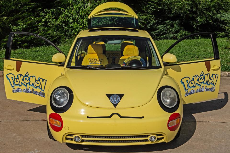 This Pikabug is themed after the Pokémon character Pikachu. The customized car talks, sings and is parked in Camden, Monday, July 10, 2023.