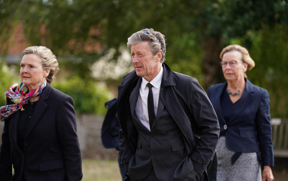 BBC presenter Charlie Stayt (centre) arrives for Bill Turnbull’s funeral (Joe Giddens/PA)