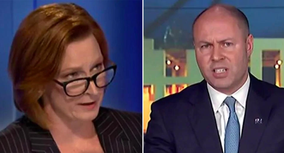 Two photographs showing ABC commentator Leigh Sales and Federal Treasurer Josh Frydenberg.