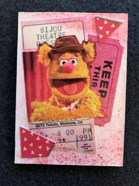 Tim Wiegenstein created a series of Muppets artist trading cards. This collaged card includes a ticket stub for the showbiz theme.