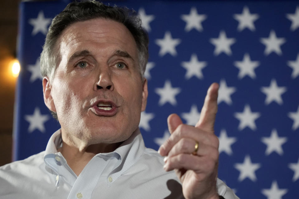 Republican David McCormick, making his second bid for a Pennsylvania U.S. Senate seat, addresses supporters at his election night watch party in Pittsburgh, Tuesday, April 23, 2024. (AP Photo/Gene J. Puskar)