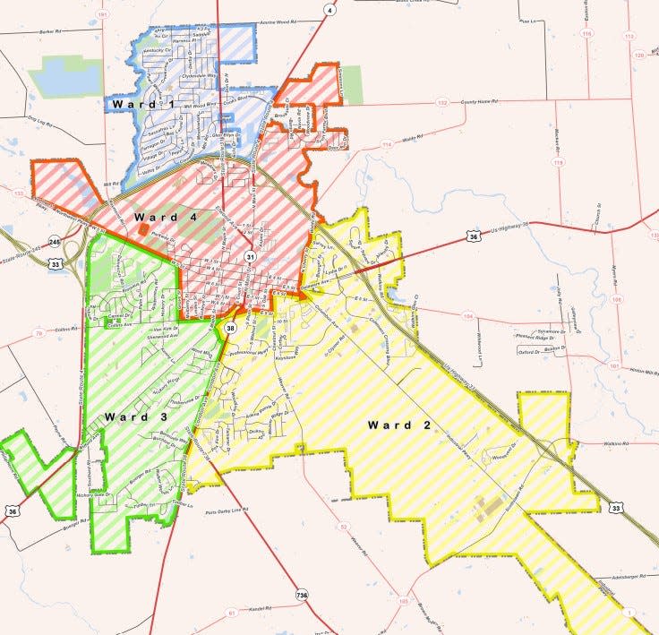 Map of Marysville's City Council's four wards