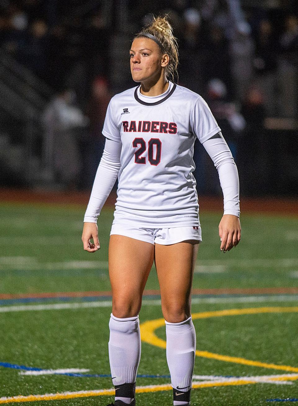 Wellesley High School junior McKay Pratt scored a goal against Algonquin Regional High School, in the Div. 1 state girls soccer semifinals at Walpole High School, Nov. 16, 2022.