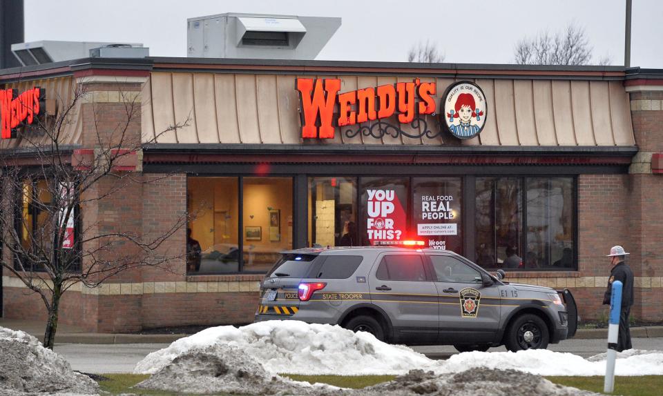State police converged on the Wendy's restaurant off Route 6N outside Edinboro after a manager, Alexander Cavanah, 22, was fatally shot during an attempted robbery on Jan. 25, 2020.