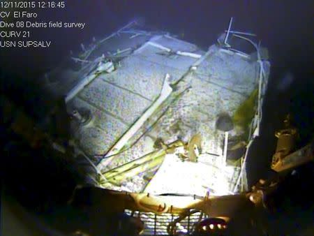 The top of the El Faro navigation bridge structure with missing mast and support structures is shown on the ocean floor taken by an underwater video camera November 12, 2015. National Transportation Safety Board/Handout via REUTERS