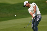 Xander Schauffele hit from the sixth fairway during the second round of the Travelers Championship golf tournament at TPC River Highlands, Friday, June 24, 2022, in Cromwell, Conn. (AP Photo/Seth Wenig)