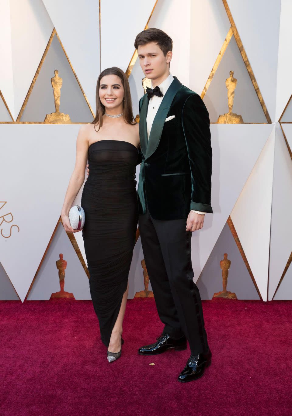 Ansel Elgort's girlfriend Violetta Komyshan also wore a see-through dress at the Academy Awards. Source: Getty