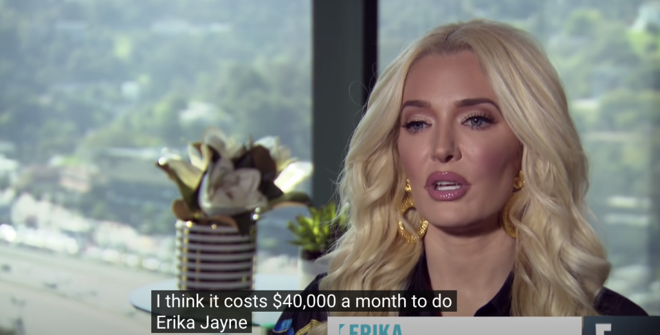 Erika Jayne saying, "I think it costs $40,000 a month to do Erika Jayne."