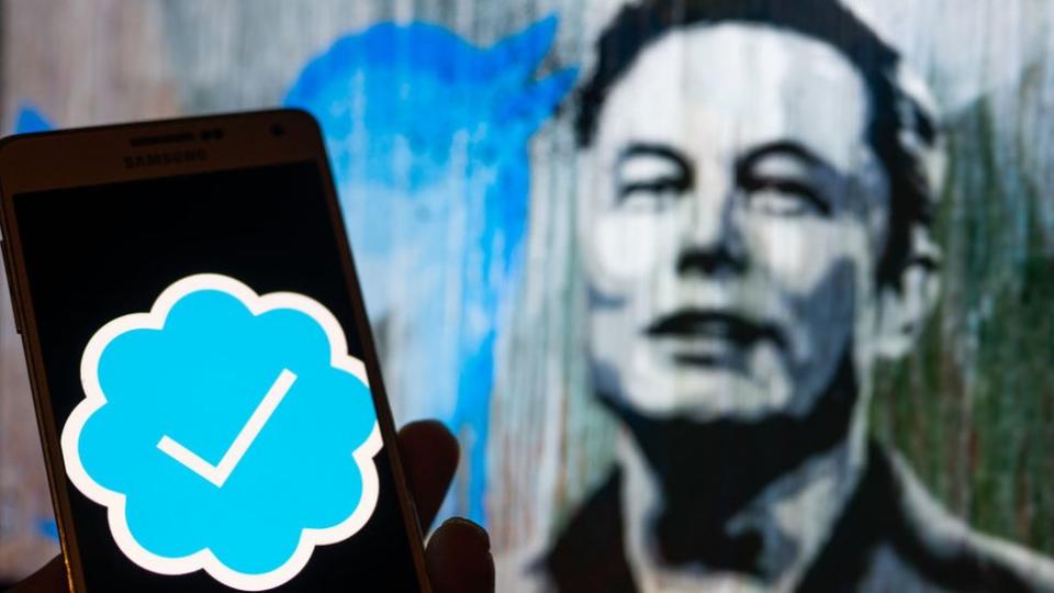 Elon Musk y la insignia azul de Twitter.