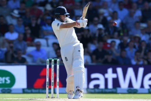 On the attack - England captain Joe Root pulls on the third day of the third Test against Australia at Headingley on Saturday