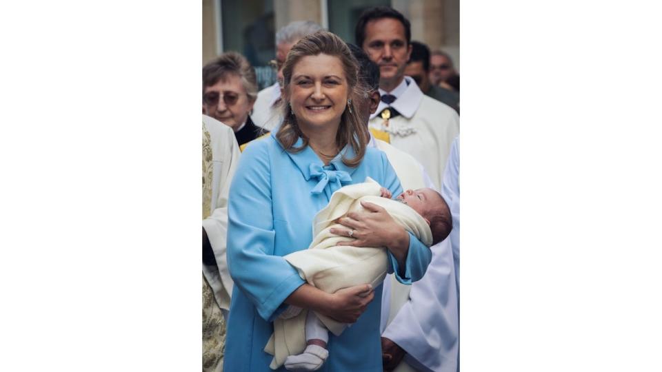 Hereditary Grand Duchess Stephanie carrying a baby Prince Francois