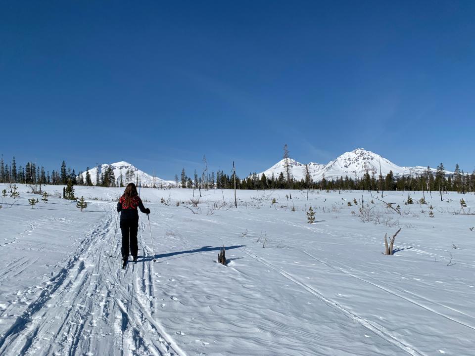 Views of the Three Sisters are almost commonplace on the ski routes outside of Upper Three Creek Sno-Park near Sisters in Deschutes National Forest.