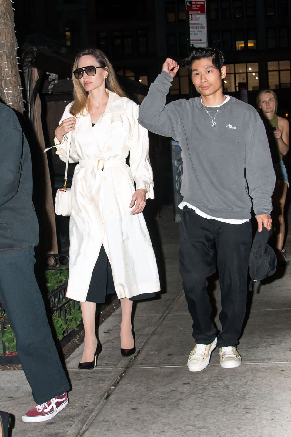 new york, ny june 26 angelina jolie and pax jolie pitt are seen on june 26, 2023 in new york, new york photo by megagc images