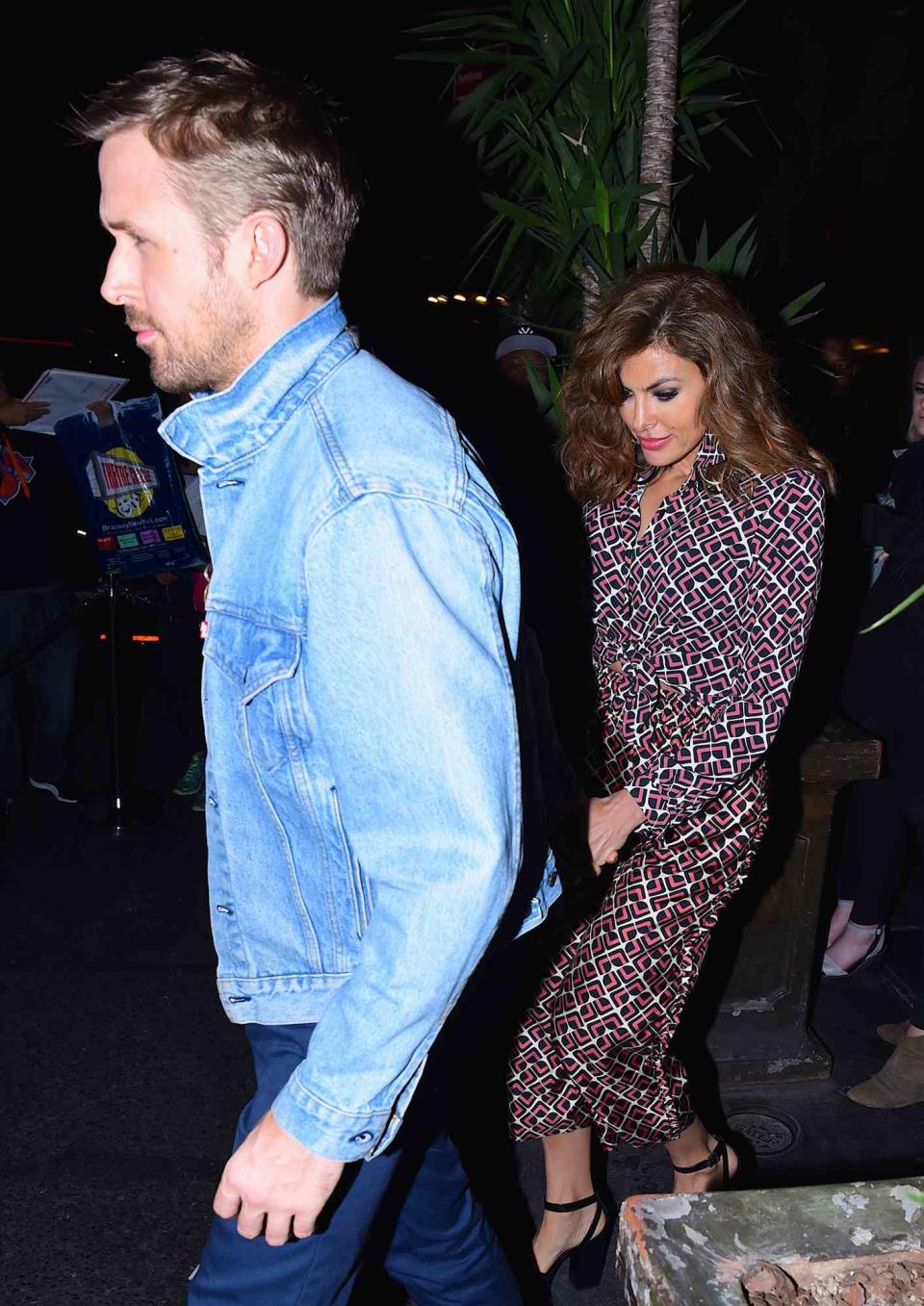Ryan Gosling and Eva Mendes seen at Tao Restaurant for SNL after party on September 30, 2017 in New York City