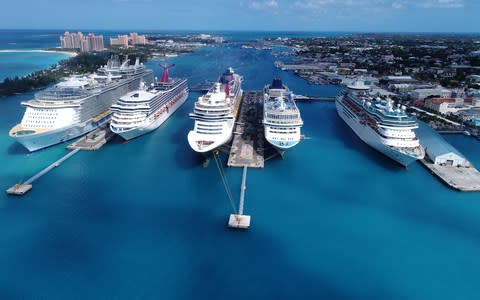 Five cruise ships docked in Nassau, Bahamas - Credit: Getty