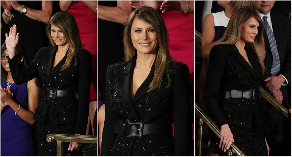 Melania Trump wore this $10,000 Michael Kors suit—but did the designer dress her or did she buy it herself? <em>(Getty Images)</em>