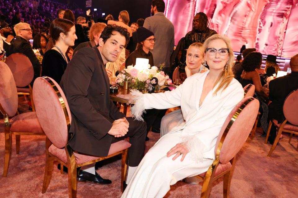 los angeles, california february 04 l r l r mark ronson, mamie gummer and meryl streep attend the 66th grammy awards at cryptocom arena on february 04, 2024 in los angeles, california photo by johnny nunezgetty images for the recording academy