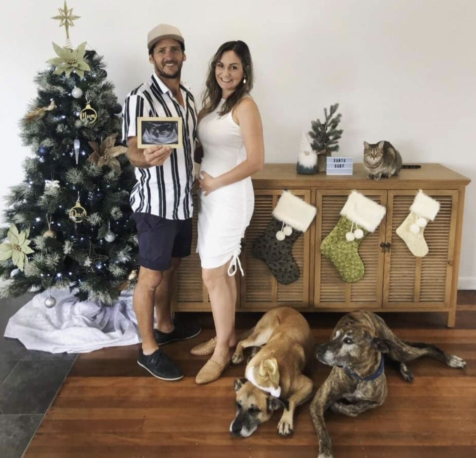 Kate Leadbetter, 31, and 37-year-old Matty Field posing in front of their Christmas tree. Source: Facebook