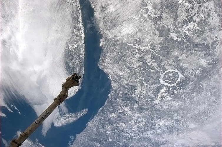 <span class="caption">The Manicouagan crater in Canada seen from the International Space Station/</span> <span class="attribution"><span class="source">NASA/Chris Hadfield</span></span>