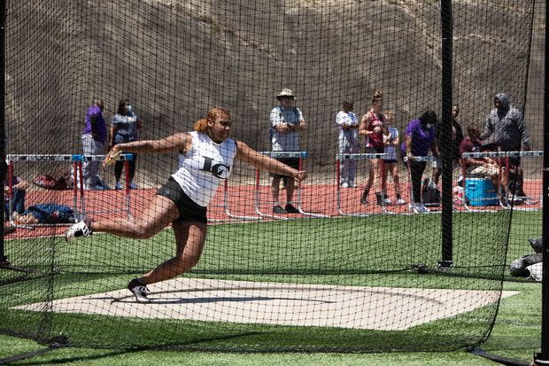 Liberty County junior Leia Williams finished second in the discus (149 feet, 6.5 inches) at the 2021 GHSA Class 3A state meet at Hugh Mills Stadium in Albany.