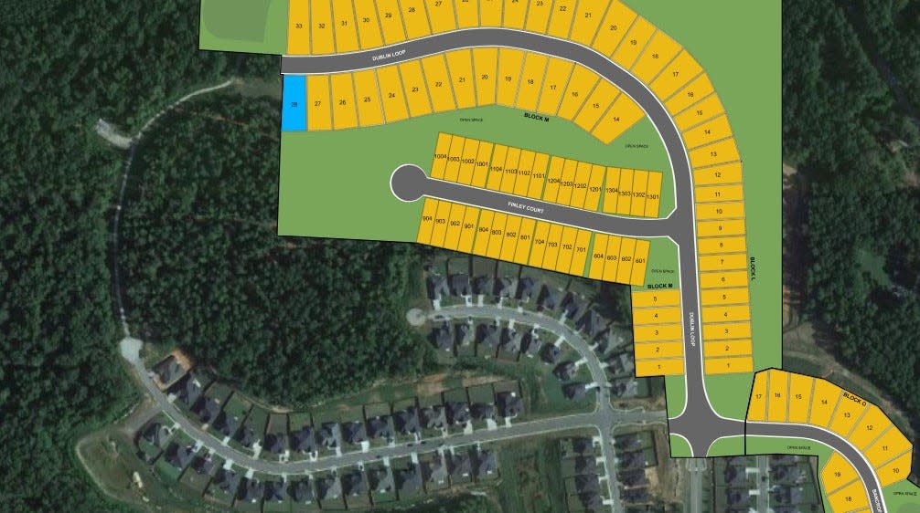 An aerial map showing available lots in Columbia County's Kelarie subdivision also shows where new homes are expected to be built after Dublin Loop is completed.