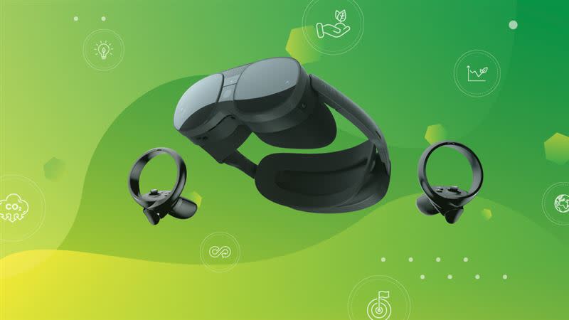 HTC於世界地球日公布「VIVE XR Elite 產品碳足跡查證報告」。（圖／宏達電提供）