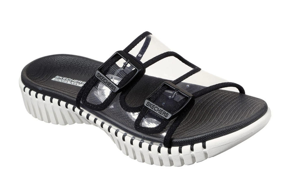 skechers, clear slides