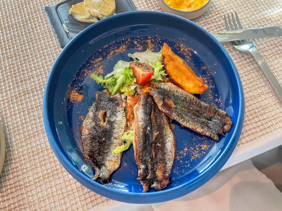 plate of sardines on  Silversea's Silver Ray cruise ship