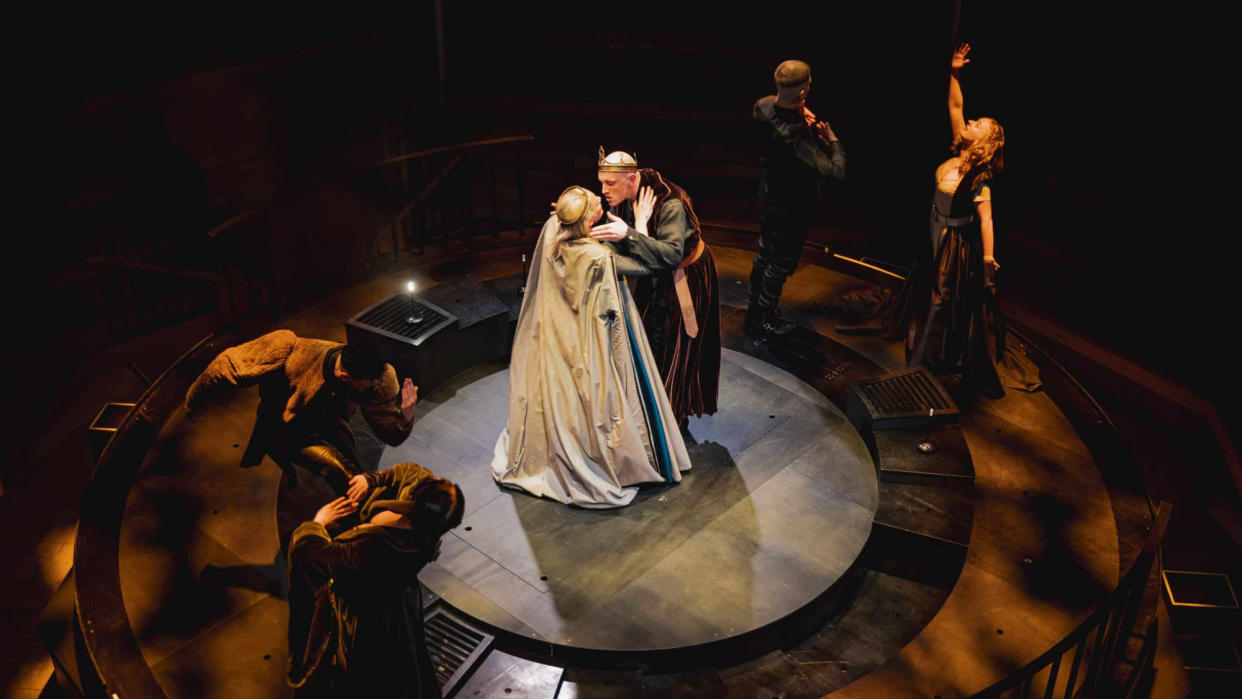  Jennifer Matter and Matt Concannon, surrounded by other cast members in Richard, My Richard at Shakespeare North Playhouse. 
