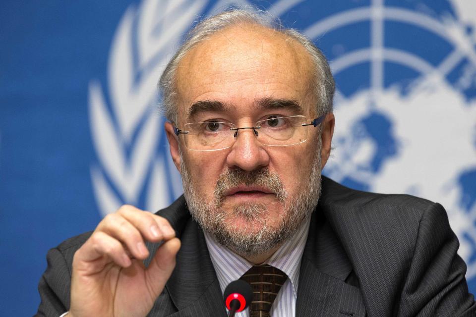 French Michel Jarraud, Secretary-General of World Meteorological Organization, WMO, informs the media about greenhouse gases in the atmosphere, during a press conference at the European headquarters of the United Nations in Geneva, Switzerland, Tuesday, Nov. 20, 2012. (AP Photo/Keystone/Salvatore Di Nolfi)