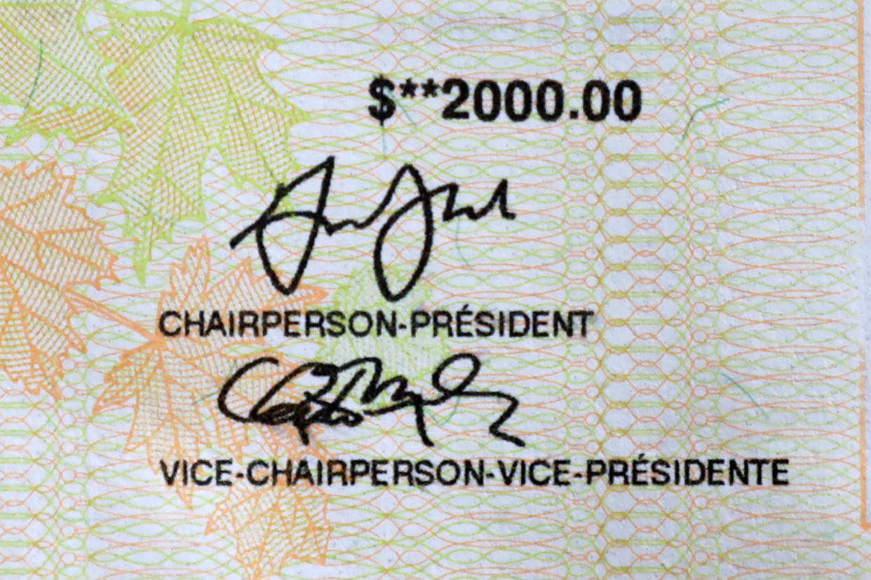 Part of a cheque for the $2,000 Canada Emergency Response Benefit (CERB)