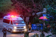 <p>Two ambulances carrying the sixth and seventh boys out of Tham Luang Nang Non cave site head to a hospital in Chiang Rai on July 9, 2018, in Chiang Rai, Thailand. Divers began an effort to pull the 12 boys and their soccer coach on Sunday morning after they were found alive in the cave in northern Thailand. (Photo: Linh Pham/Getty Images) </p>