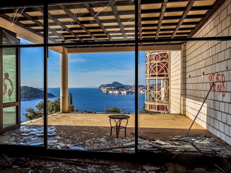 The abandoned Hotel Belvedere in Dubrovnik, Croatia.