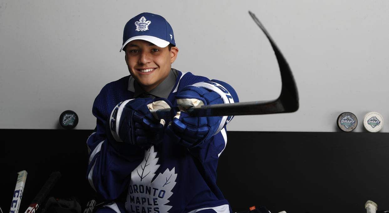 Nick Robertson, Toronto's top pick in the 2019 NHL Entry Draft, was buzzing in Traverse City on Friday night. (Photo by Kevin Light/Getty Images)