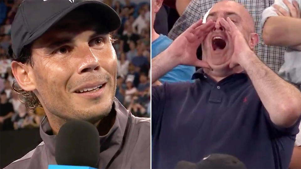 Nadal’s response to the fan was epic. Image: Channel Nine