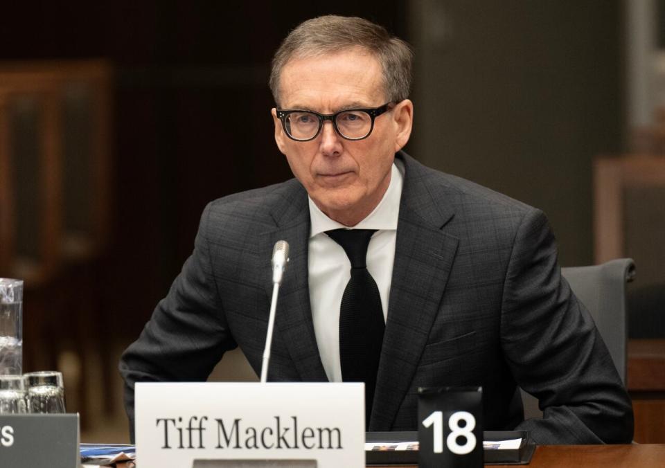 Bank of Canada Governor Tiff Macklem waits to appear at a Finance Committee meeting on Thursday, February 1, 2024 in Ottawa.