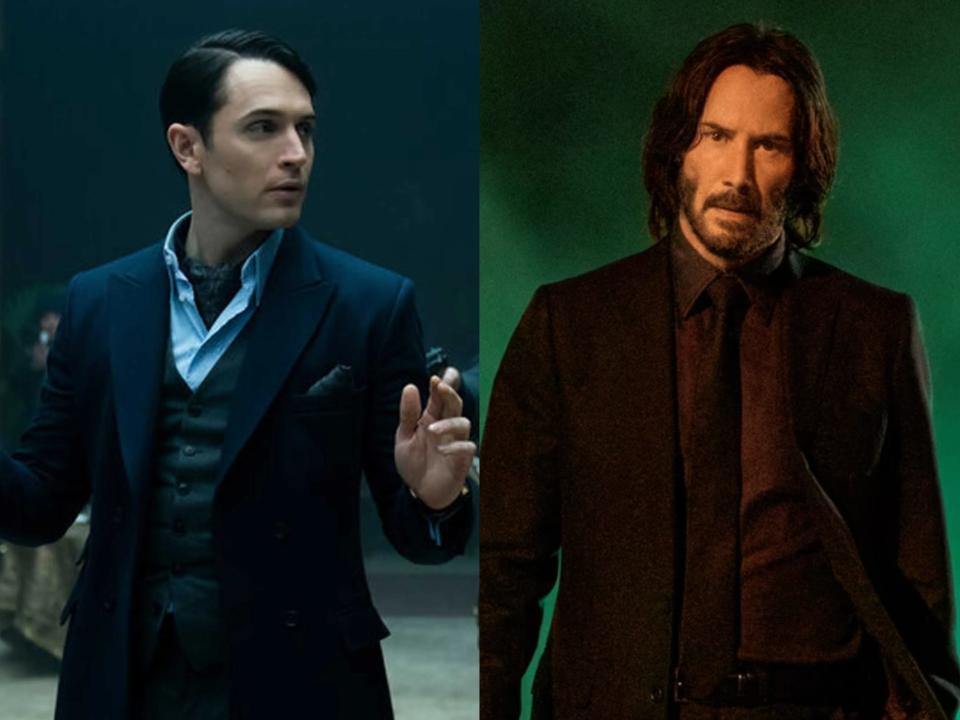 Colin Woodell as Winston Scott in "The Continental" and Keanu Reeves in "John Wick: Chapter 4."